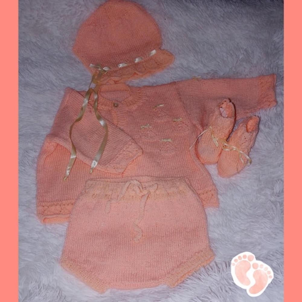 Pink Peach Baby Girl Knitted Set Sweater Booties